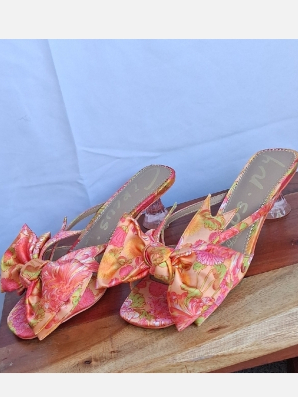 Circus by Sam Edelman Pink and Orange Floral Bow Slide Sandals 9.5